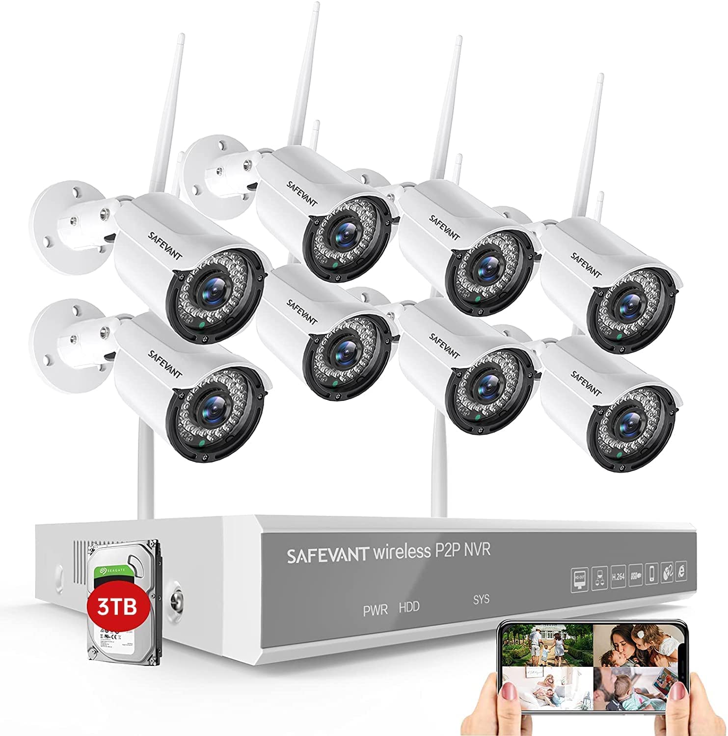 SAFEVANT 8CH 3TB Wireless Security Camera System with 8 HD 1080P Cameras - Indoor/Outdoor Home Surveillance for Garage, Yard & Business Security