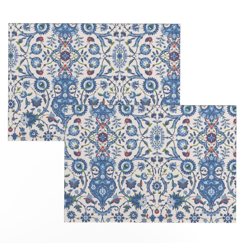Premium Linen Cotton Canvas Placemats Set of 2 - Elegant Persian Damask Renaissance Medieval Print Table Mats for Dining Room Decor, Kitchen Table Setting & Special Occasions