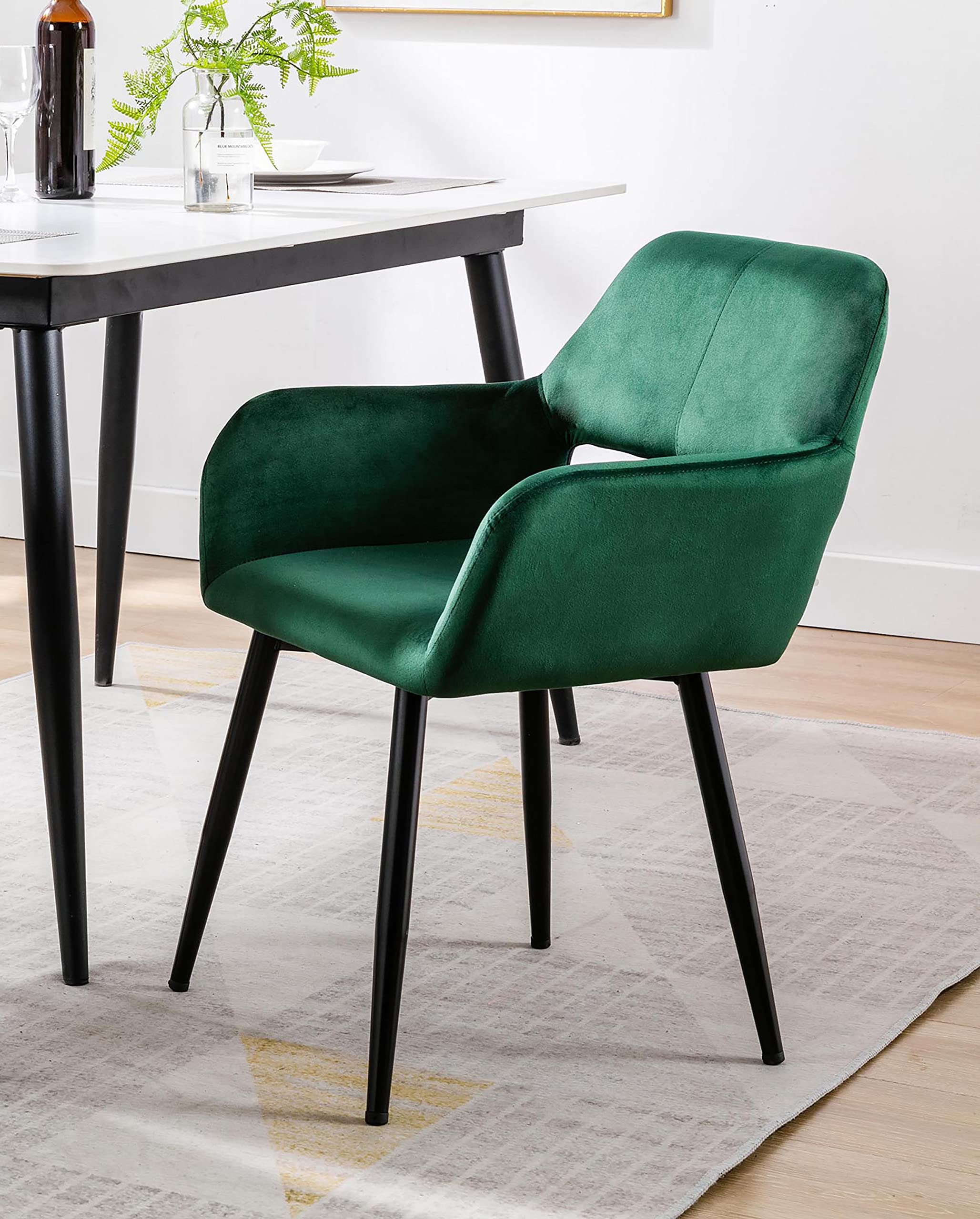 Porthos Home Giana Velvet Upholstered Dining Chair with Low Armrests & Metal Legs - Modern Space-Saving Design for Small Dining Rooms, Kitchenettes & Breakfast Nooks - Floor Protectors Included for Hardwood & Tile Floors