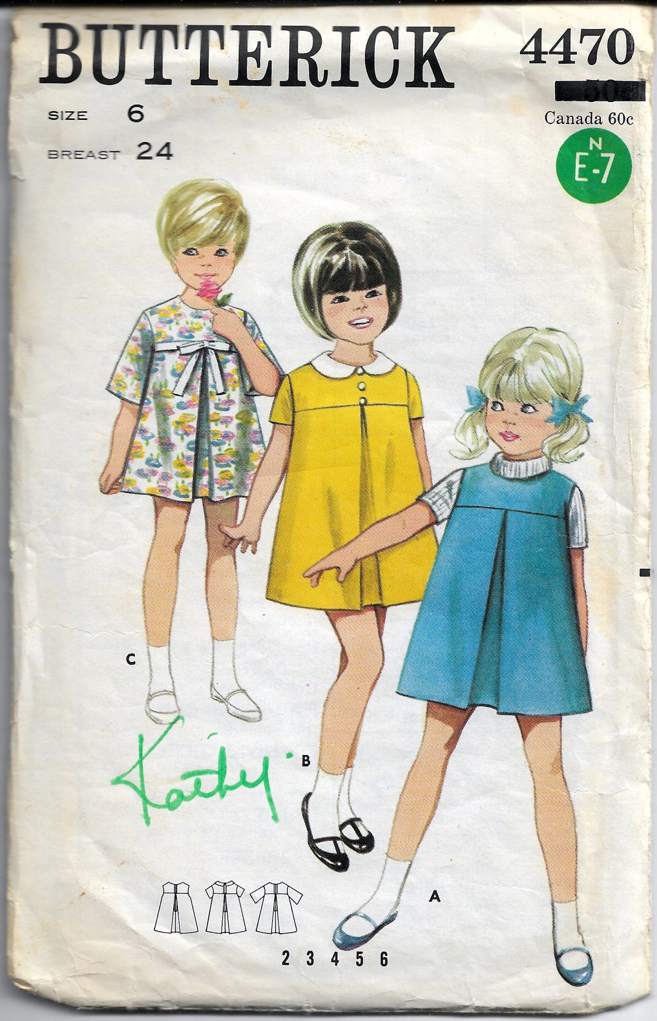 Vintage Butterick 4470 Little Girls Jumper Dress Sewing Pattern 1960s - Retro Children's Dressmaking Design for Parties & Special Occasions