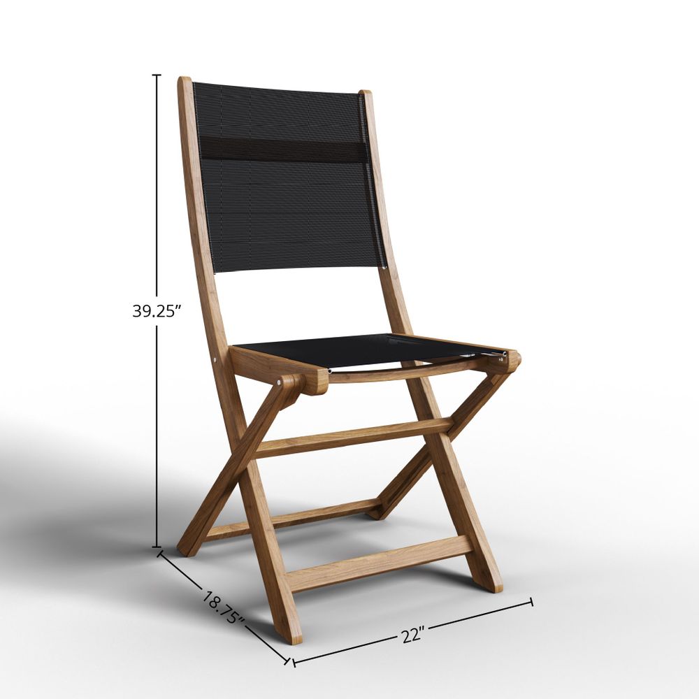 Premium Black Lucas Teak Outdoor Folding Dining Chair - Weather-Resistant Patio Furniture for Garden, Poolside, and Backyard BBQs