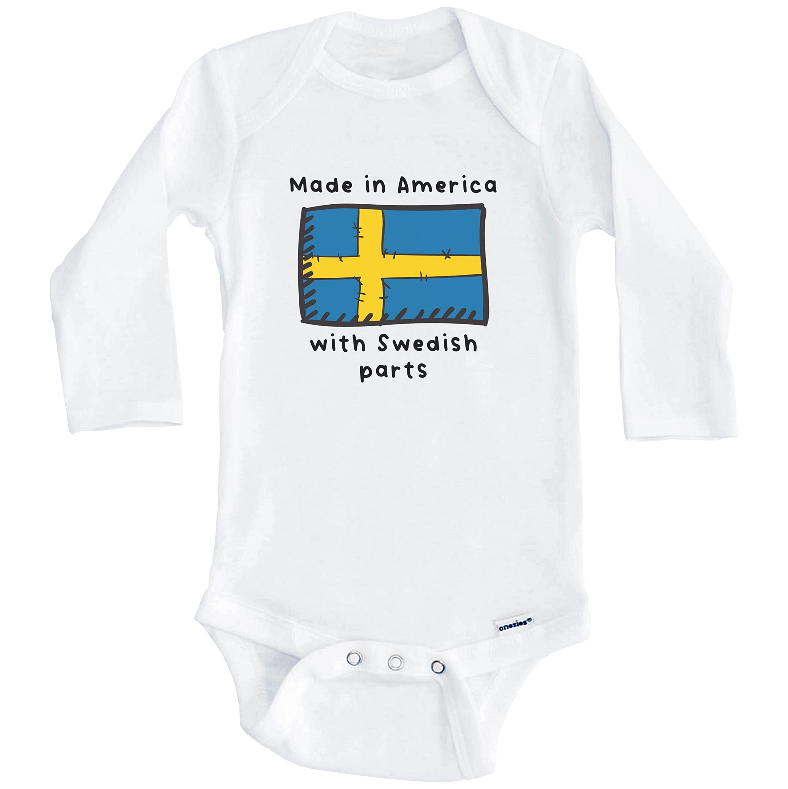 American-Made Swedish Flag One Piece Baby Bodysuit - Long Sleeve Infant Romper for Holidays, National Celebrations & Photo Shoots