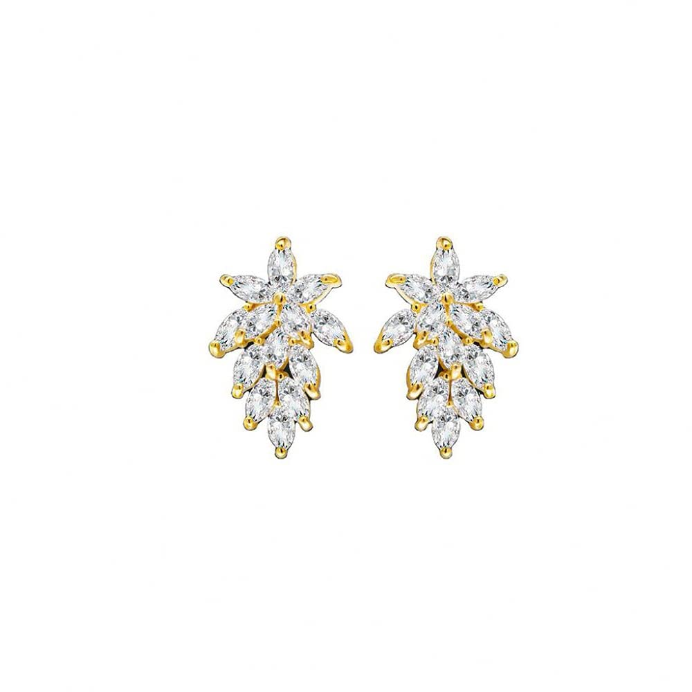 14K Gold Plated CZ Clip-On Earrings with Marquis-Cut Clusters - Elegant Bridal Jewelry for Weddings, Mother of the Bride & Special Occasions
