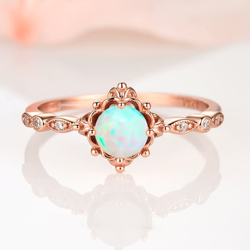 Natural Australian Opal Ring 14K Rose Gold Vermeil - Elegant Handmade Jewelry for Women, Perfect for Weddings, Anniversaries & Special Occasions