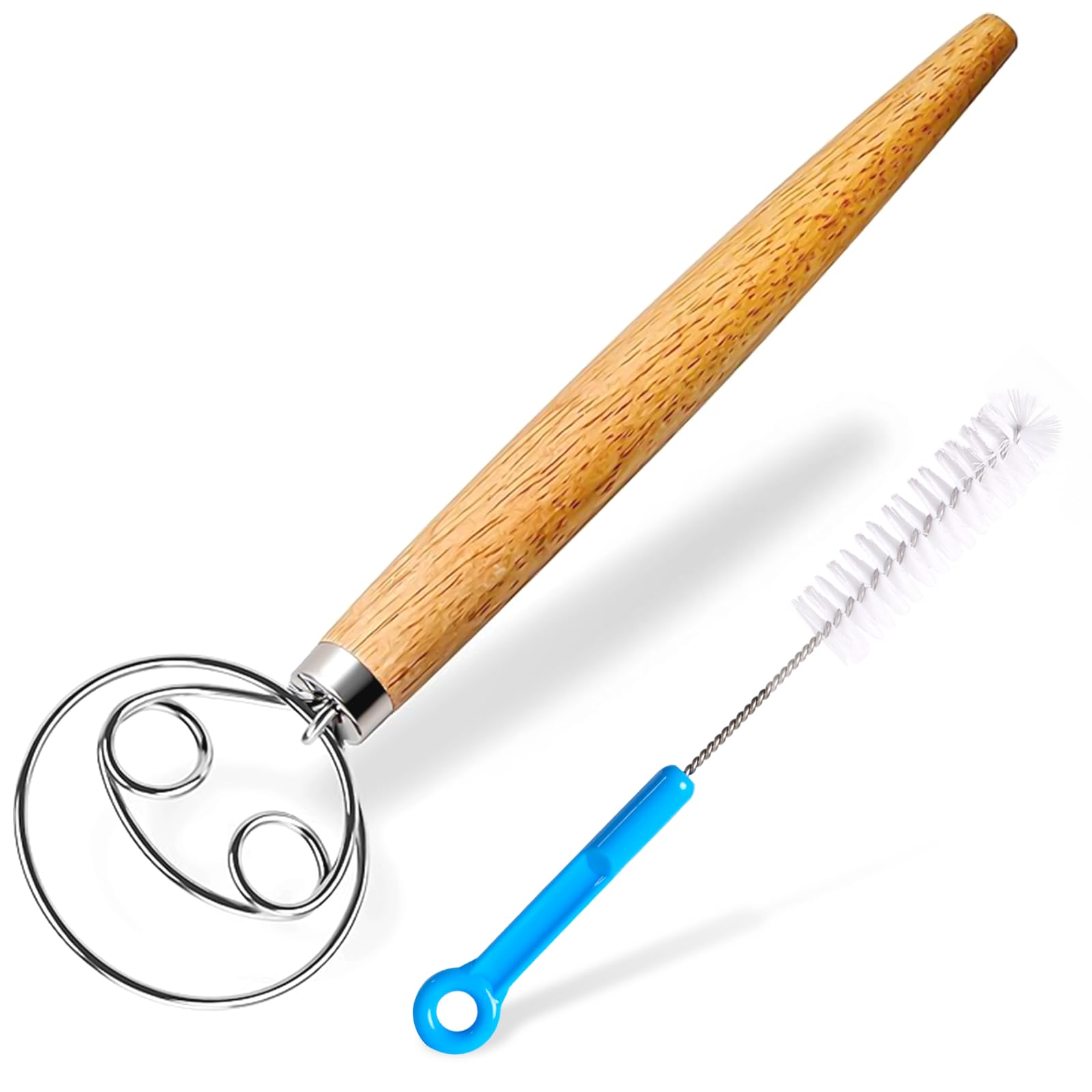 Premium Stainless Steel Danish Dough Whisk - 13 Inch Large Bread Mixer for Baking, Traditional Dutch Style Whisking Tool with Cleaning Brush - Perfect for Homemade Bread, Pizza Dough & Pastry Making