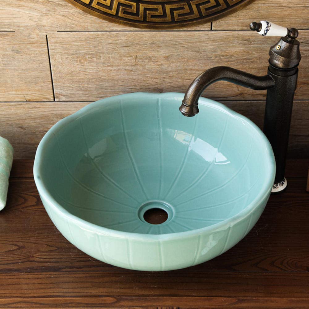 Green Ceramic Art Vessel Sink - SHAWLA Hand-Painted Bathroom Countertop Basin for Modern Vanities | Perfect for Powder Rooms, Guest Baths & Luxury Home Decor