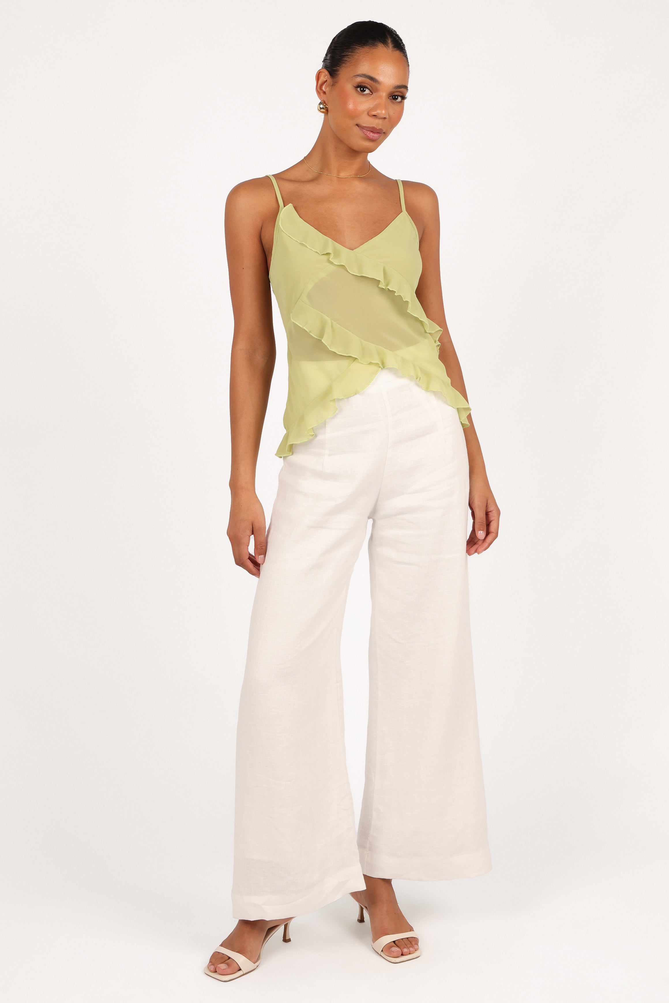 Gabrielle Ruffle Blouse Women's Meadow Green Floral Print Summer Tops for Casual Wear, Date Night & Office Outfits