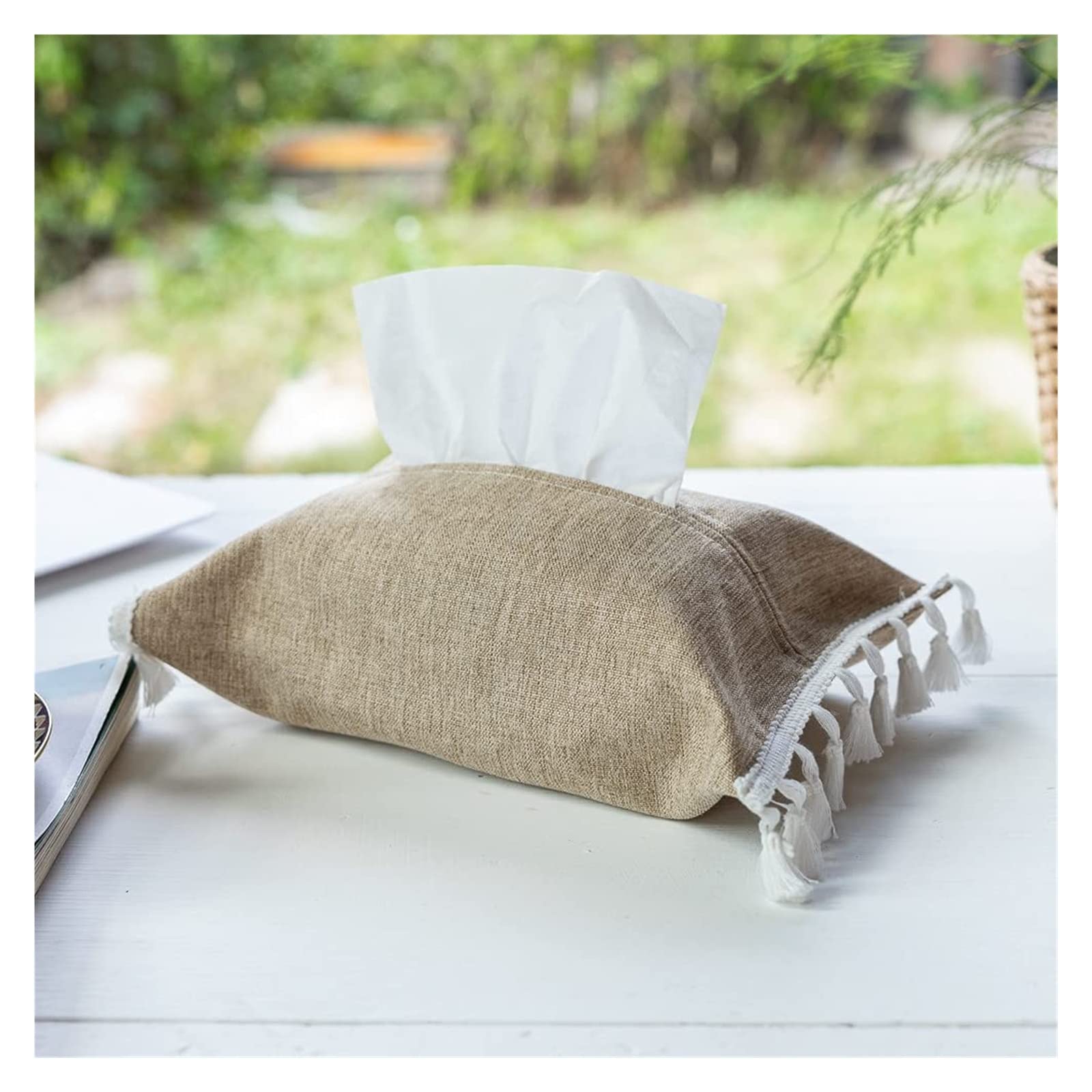Handmade Woven Linen Cotton Tissue Box Cover - Decorative Home & Hotel Tissue Holder for Car, Office, Living Room, Bedroom (Coffee)