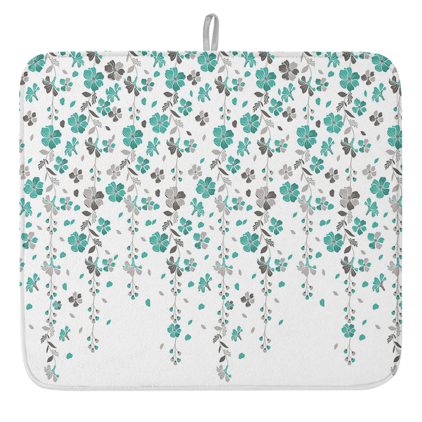 **Premium Absorbent Microfiber Dish Drying Mat for Kitchen - 16x24 Inch Reversible Fast-Dry Dish Drainer with Floral Vine Design (Green/Grey) - Perfect for Farmhouse Sink, Countertop, and Dish Rack Use**