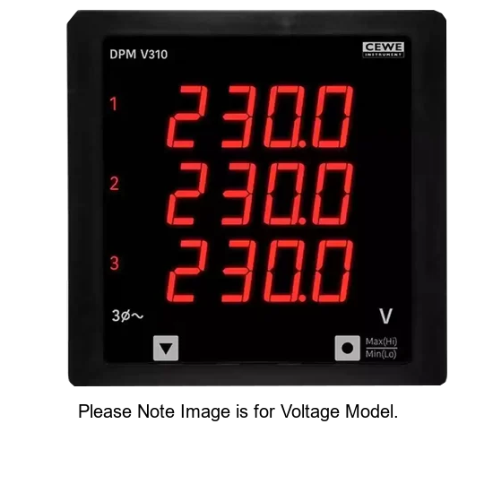 DPM96I310 2 - 96mm x 96mm RED LED Digital AC Ammeter for 3 Phase Current Measurement (0-6A CT Inputs, 0.5% Accuracy) | 40-300V AC/DC Power Supply | IP54/IP65 Rated | Industrial Electrical Panel Monitoring & Power Distribution Systems