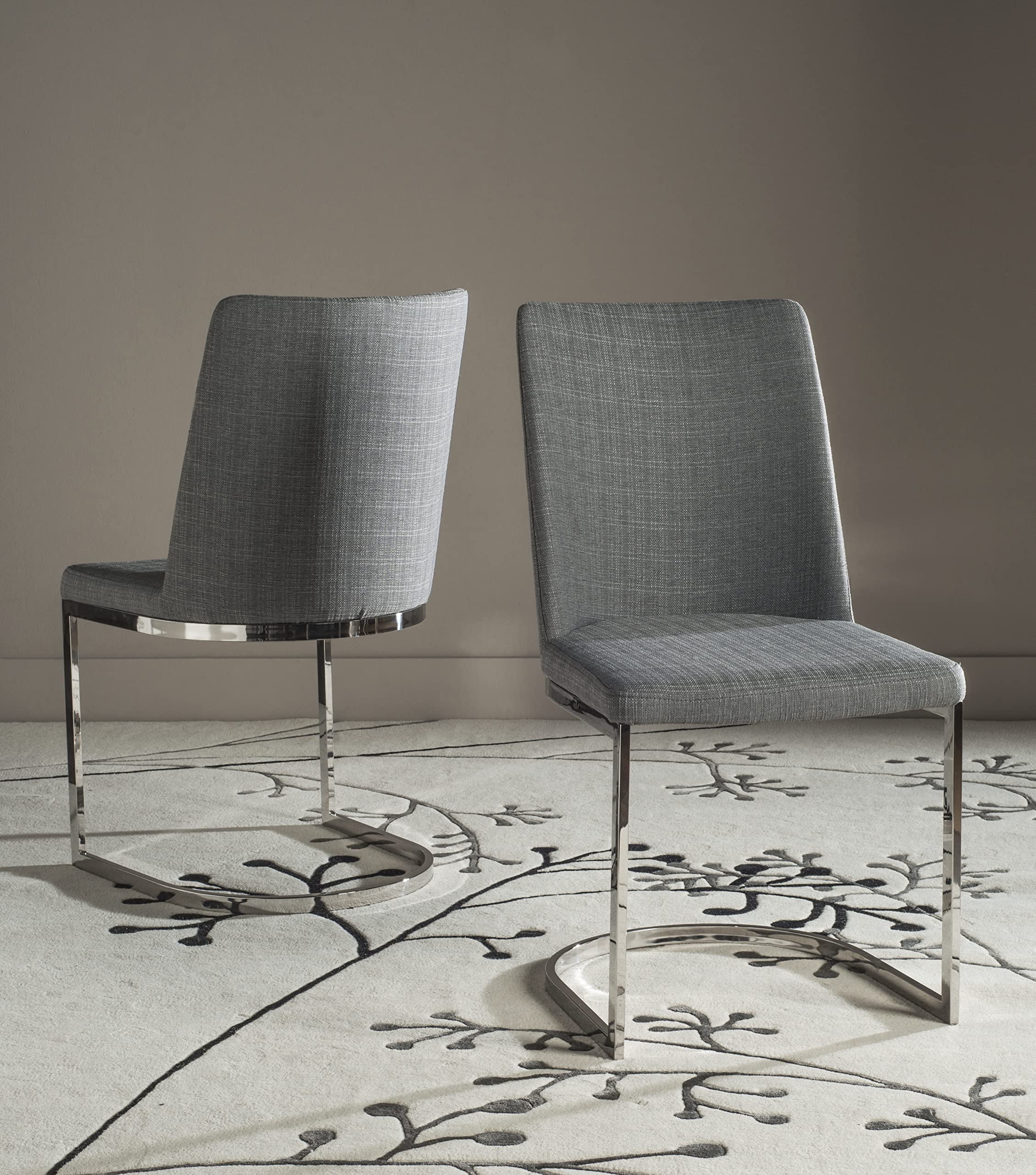 Safavieh Parkston Linen Grey Glam Side Chairs (Set of 2) - Modern Dining Room Chairs for Kitchen, Breakfast Nook, and Home Office - Elegant Accent Chairs with Upholstered Seat
