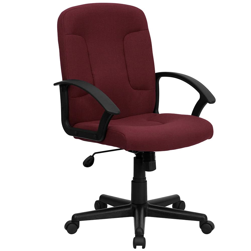 Ergonomic Mid-Back Burgundy Fabric Office Chair with Adjustable Nylon Arms - Executive Task Chair for Computer Work, Home Office & Conference Rooms