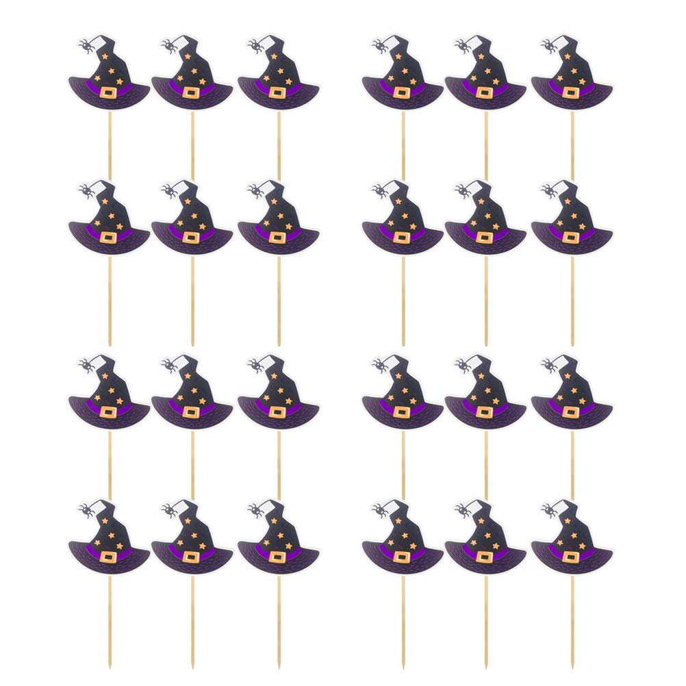 DOITOOL 24-Piece Halloween Cake Toppers Set - Witch Hat & Ghost Fruit Picks for Cupcakes, Desserts, Party Favors | Spooky Baking Decorations for Halloween, Birthday & Themed Parties