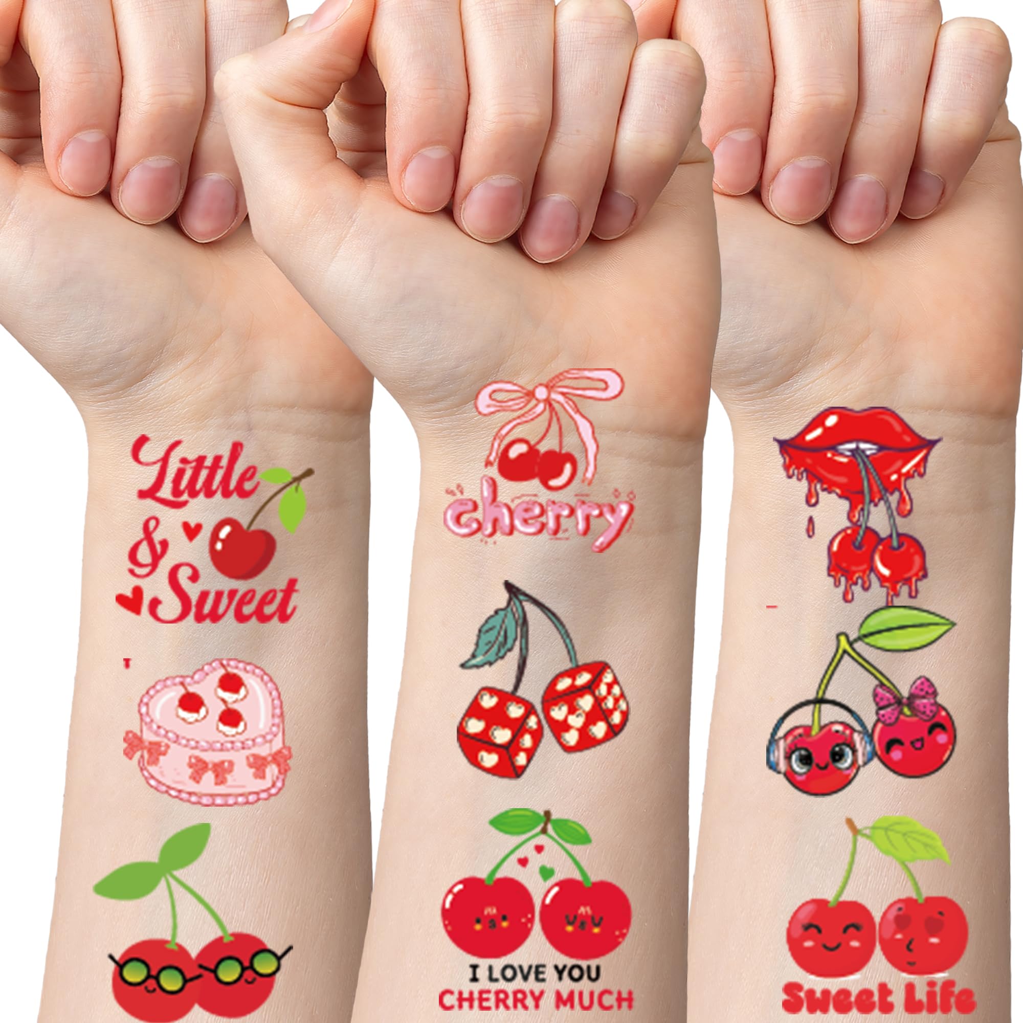280 Pcs Cherry Temporary Tattoos for Parties - Fun Fruit Themed Birthday Favors, Cute Cherry Design Party Supplies & Decorations | Perfect for Birthday Treat Bags, Baby Showers & Summer Events (8 Sheets)