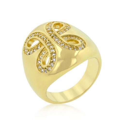 Golden Ribbon Cocktail Ring - Elegant Gold-Tone Statement Jewelry for Women | Perfect for Evening Parties, Weddings & Special Occasions