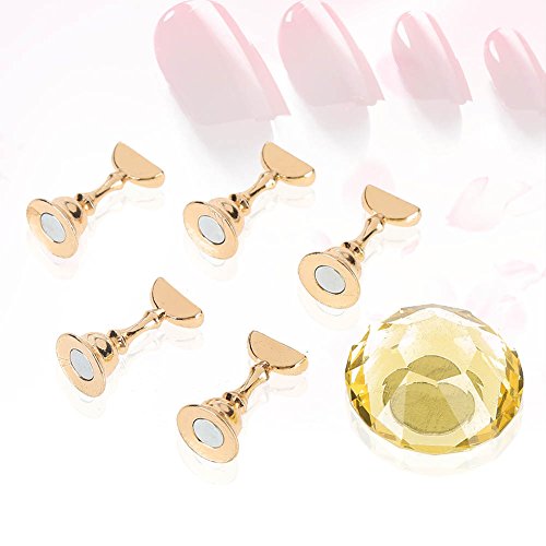3-Color Magnetic Nail Tip Practice Stand with Alloy Base - Oval Crystal Nail Art Display Holder for False Nail Tips | DIY Manicure Tool for Salon & Home Use (Yellow)