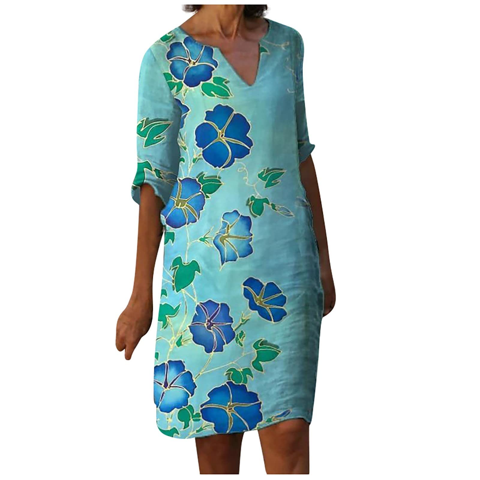 Women's Summer Dresses 2022 - Floral Print Loose Short Sleeve Casual Mini Dress | Beach Vacation, Party, Date Night Outfit