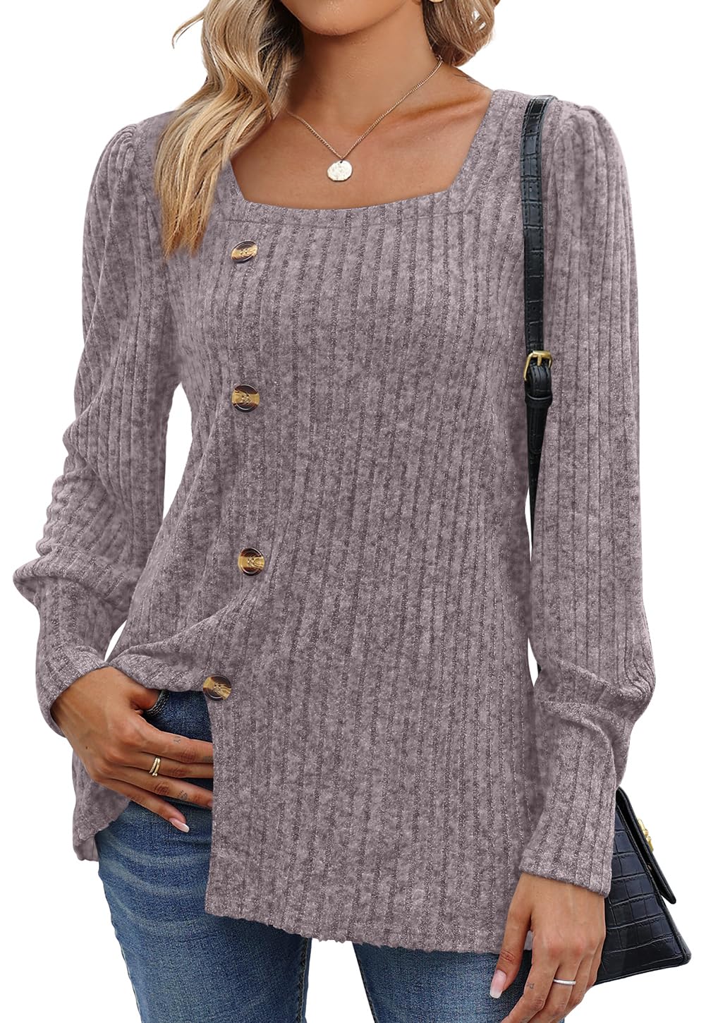 WIHOLL Women's Fall Fashion Square Neck Sweater - Elegant Casual Tops for Autumn 2023 | Perfect for Office Wear, Date Nights & Weekend Outfits