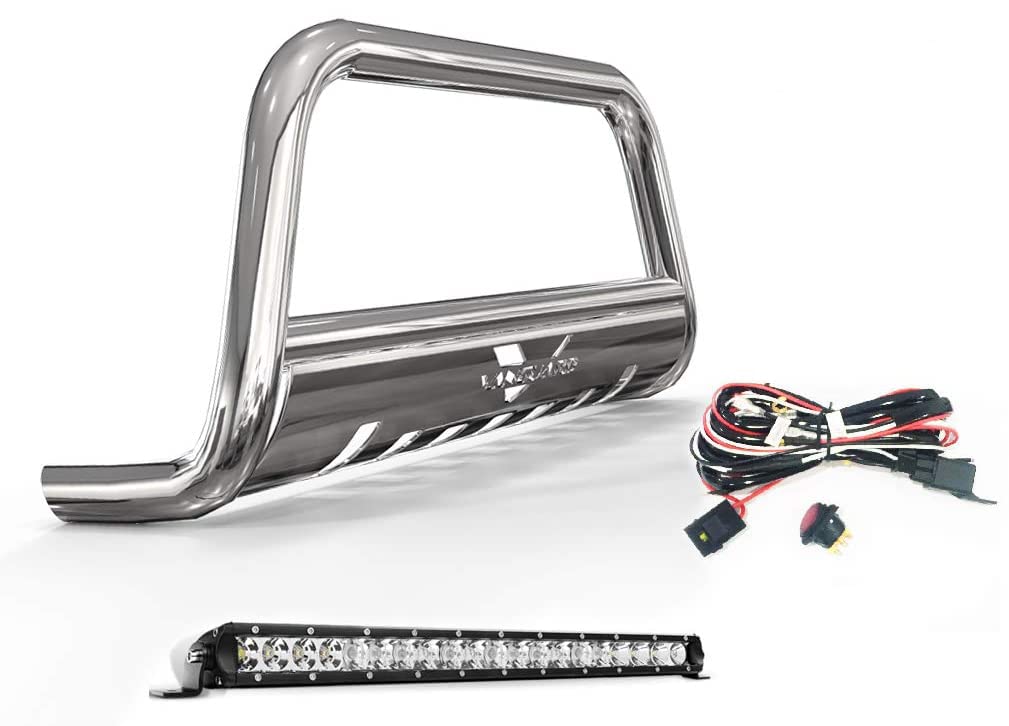 Vanguard 20in Stainless Steel Bull Bar with LED Light Kit | Compatible with 2020-2024 Toyota Highlander | Off-Road Protection & Style Upgrade for SUV Front Bumper
