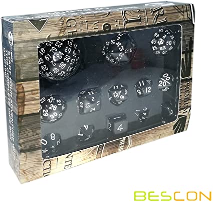 Bescon Complete 13-Piece Polyhedral Dice Set in Black - Perfect for D&D, RPG Games, and Tabletop Gaming