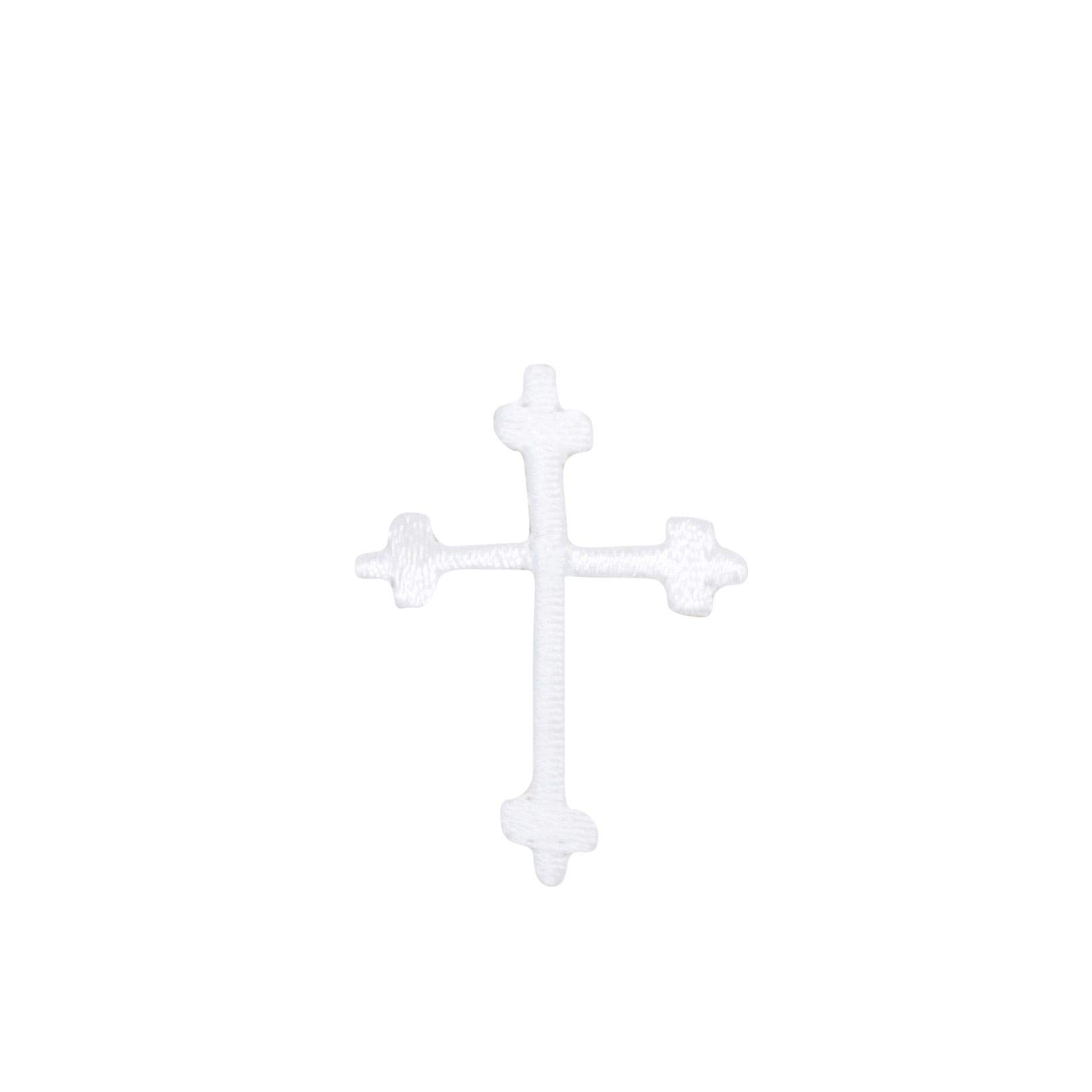 Small White Fleur de Lis Cross Embroidered Iron On Patch for Jackets, Bags & DIY Crafts - Vintage Style Sewing Applique for Clothing Customization
