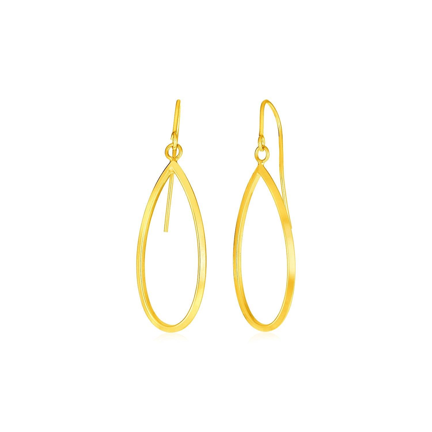 14K Yellow Gold Teardrop Dangle Earrings - Polished Open Drop Hoop Earrings for Women, Perfect for Weddings, Parties & Everyday Elegance