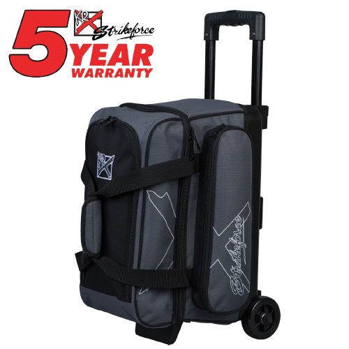 KR Strikeforce Hybrid Charcoal Double Roller Bowling Ball Bag - Durable 2-Ball Carrier with Wheels for Professional & League Bowlers - Perfect for Tournaments, Practice Sessions & Bowling Alley Storage