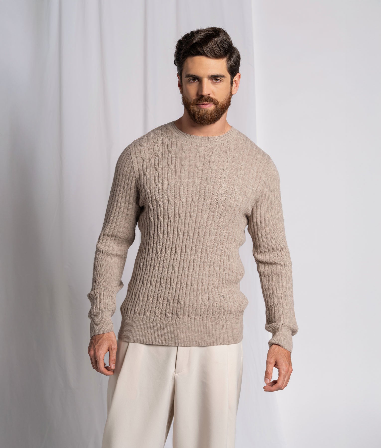 Men's Cable Knit Ribbed Sweater - Soft Jersey Pullover for Winter & Fall - Perfect for Casual Outfits, Office Wear & Holiday Gatherings
