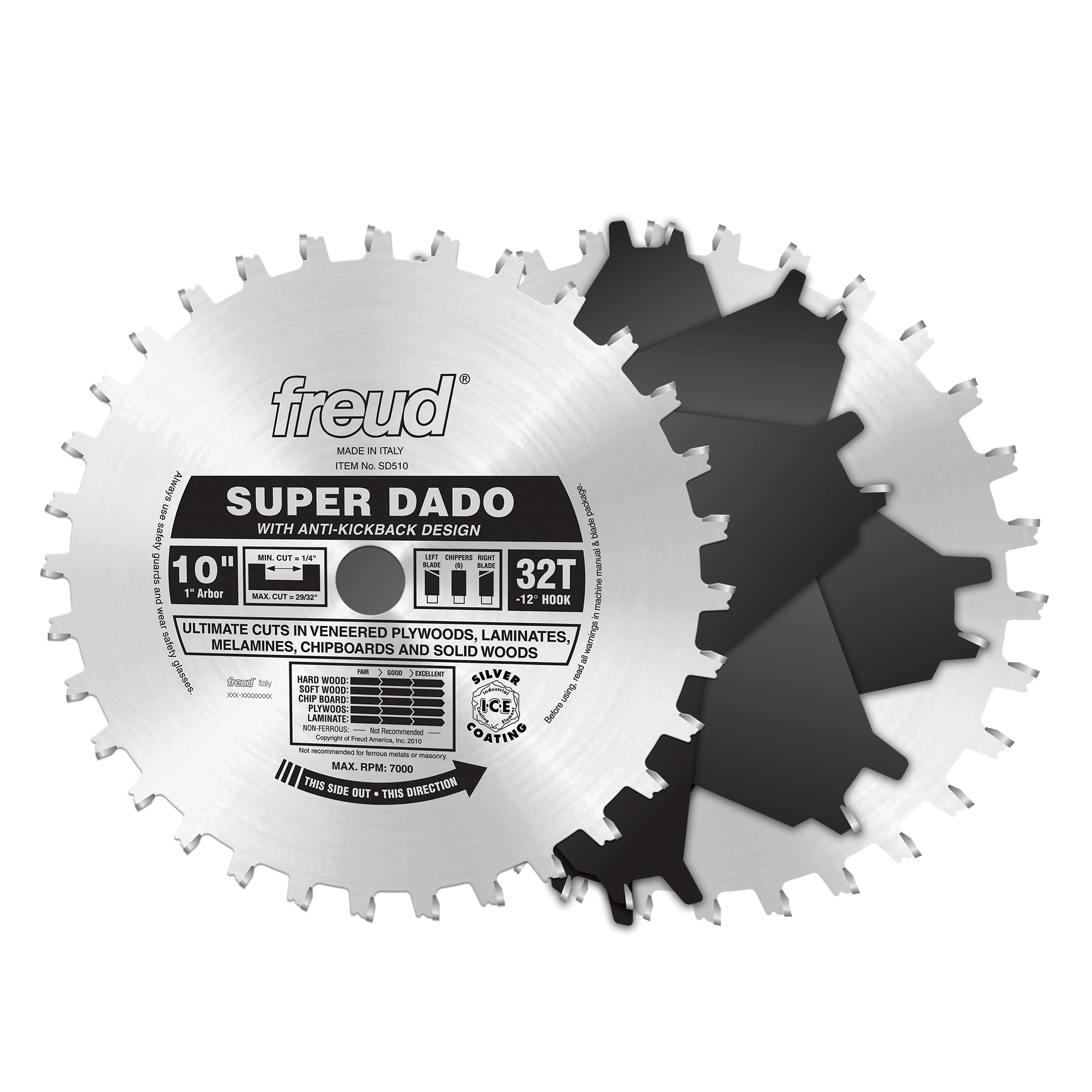 Freud SD208 10-Inch 32-Tooth Super Dado Set (SD510) - Premium Woodworking Dado Blade for Table Saws - Perfect for Cabinet Making, Shelving, and Joinery Projects