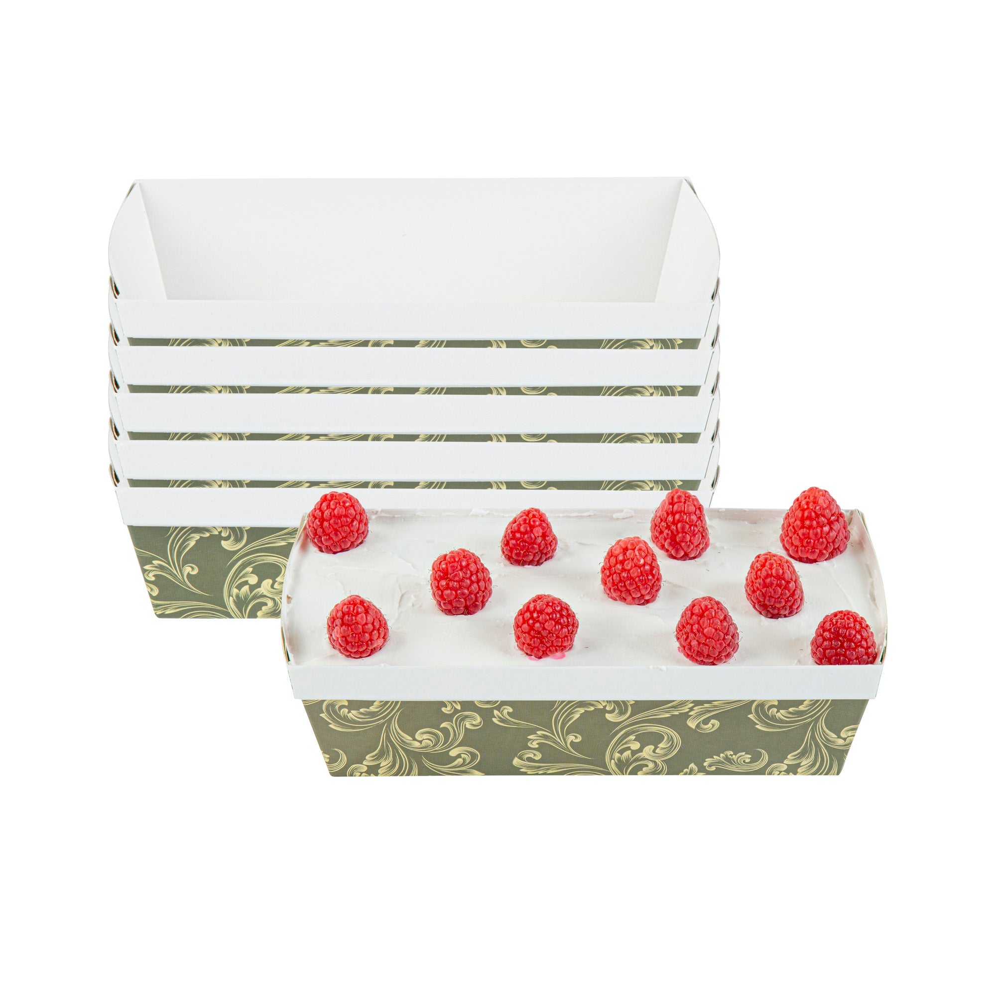 Bake Tek 32 oz Dark Green Vintage Floral Paper Loaf Pans - Greaseproof, Disposable, 8 x 3.75 x 2.25 Inches (100 Count) - Perfect for Homemade Bread, Banana Bread & Holiday Baking Gifts
