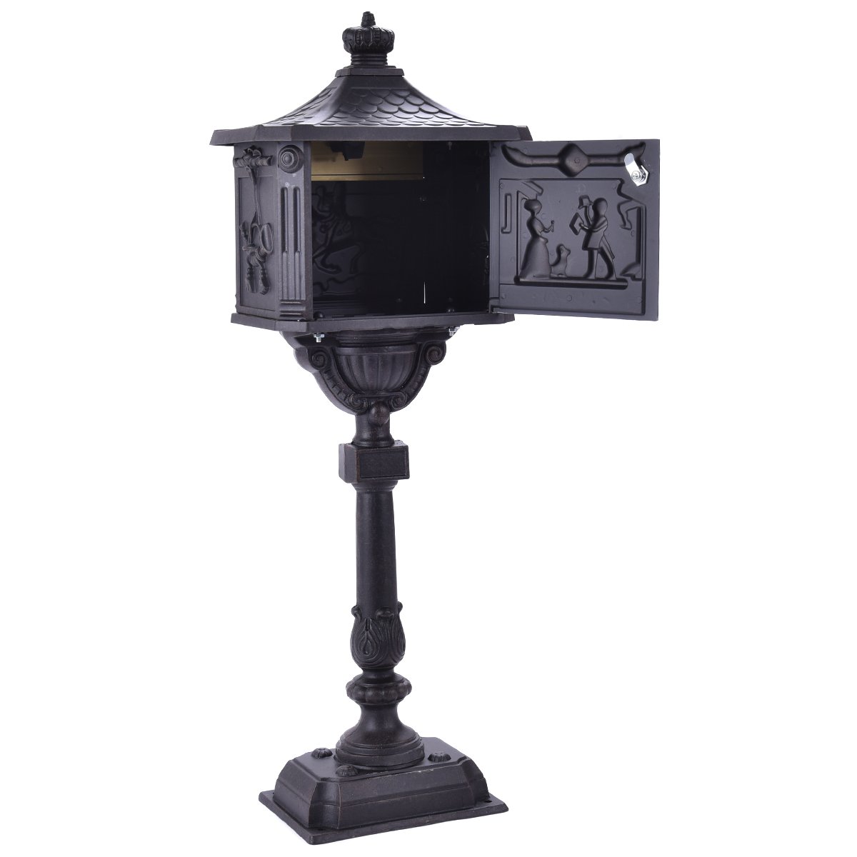 Heavy Duty Cast Aluminum Security Mailbox - Black Vertical Pedestal Postal Box for Home, Office & Apartment | Weatherproof & Anti-Theft Outdoor Mail Solution