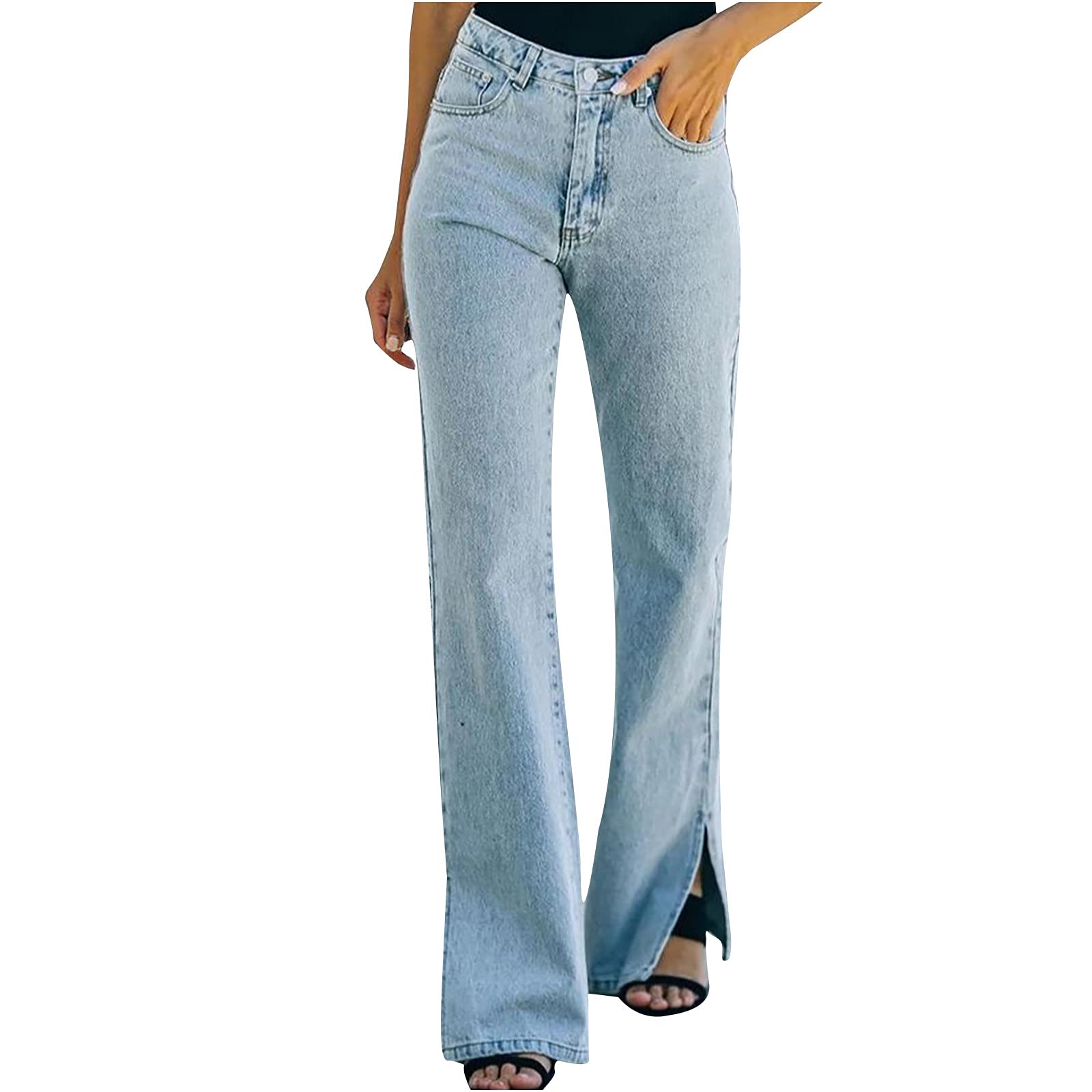 Women's High Waist Ripped Flare Jeans - Distressed Denim Pants with Stretch, Straight & Wide Leg Boyfriend Style | Perfect for Casual Outfits, Streetwear & Vintage Fashion Looks