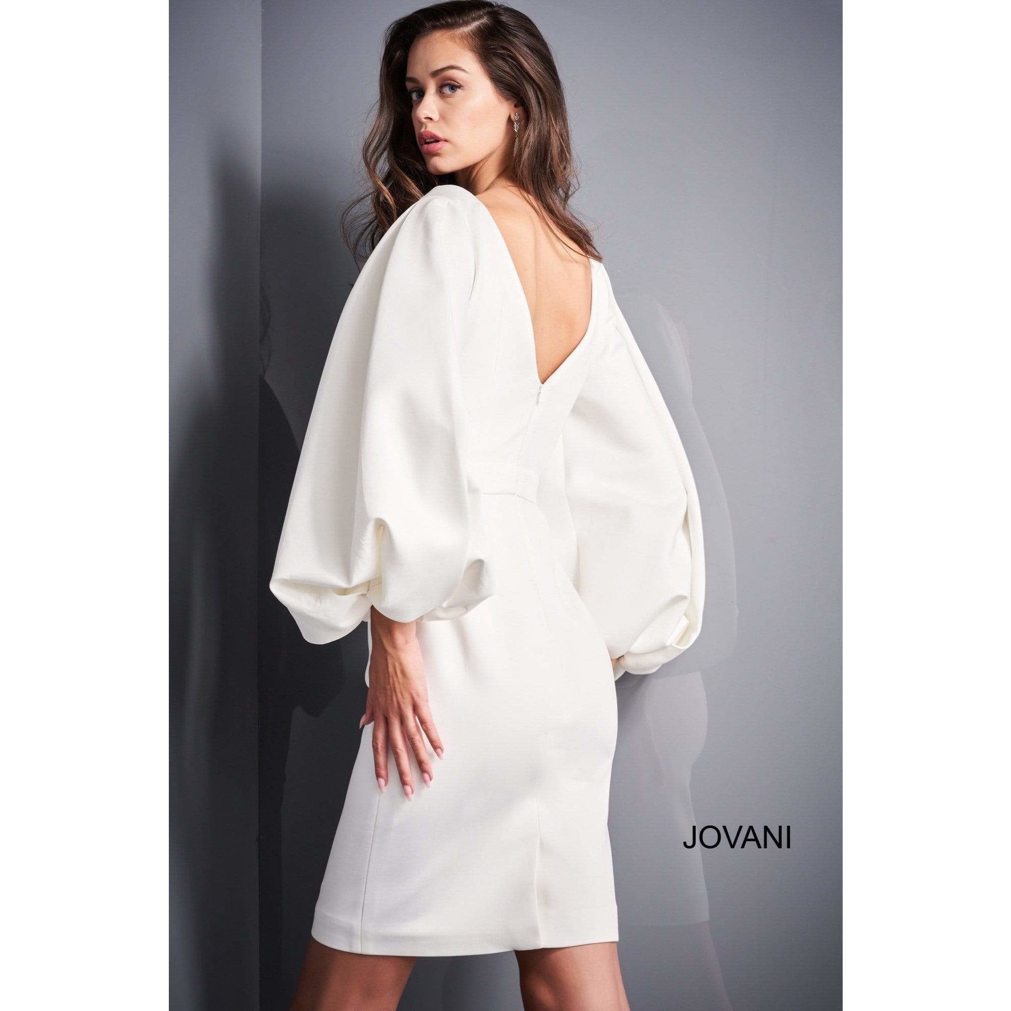 Jovani 04370 White Long Sleeve Cocktail Dress for Women - Elegant Party & Evening Gown for Weddings, Prom, Formal Events