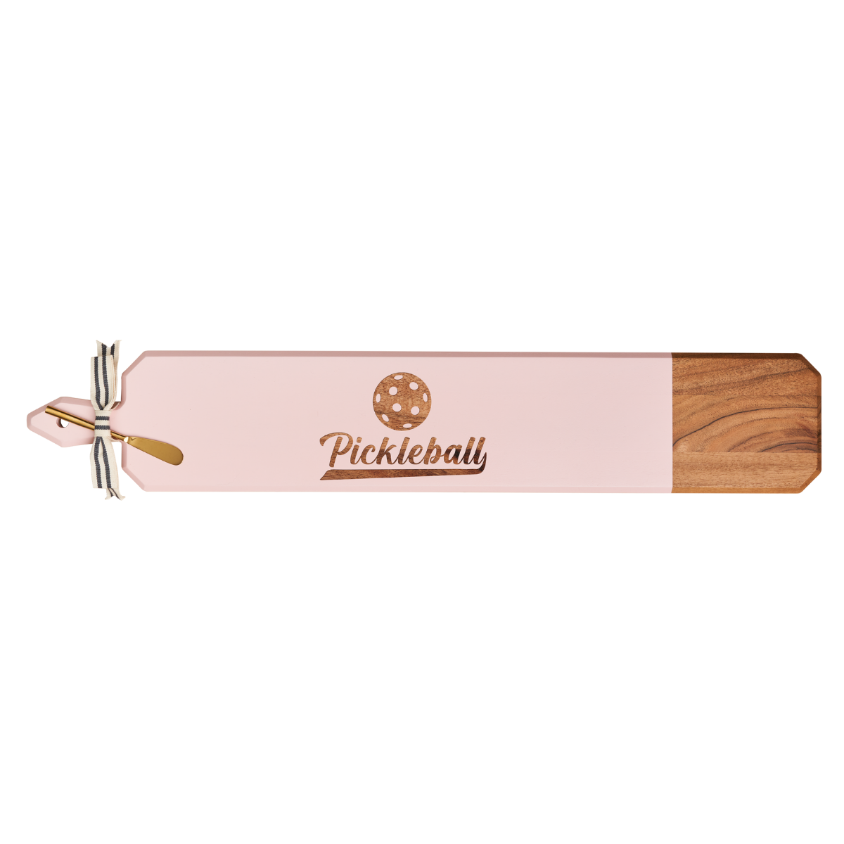 Acacia Wood Heirloom Cutting Board in Pink with Gold Spreader & Ribbon – 34 x 6 Inch – Perfect for Pickleball Gifts, Kitchen Decor & Charcuterie Serving