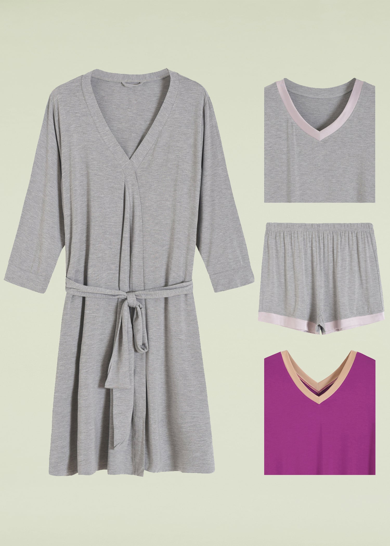 Women's 4-Piece Bamboo Viscose Pajama Set with Nightgown & Robe - Soft Sleepwear for Comfortable Nights & Relaxing at Home