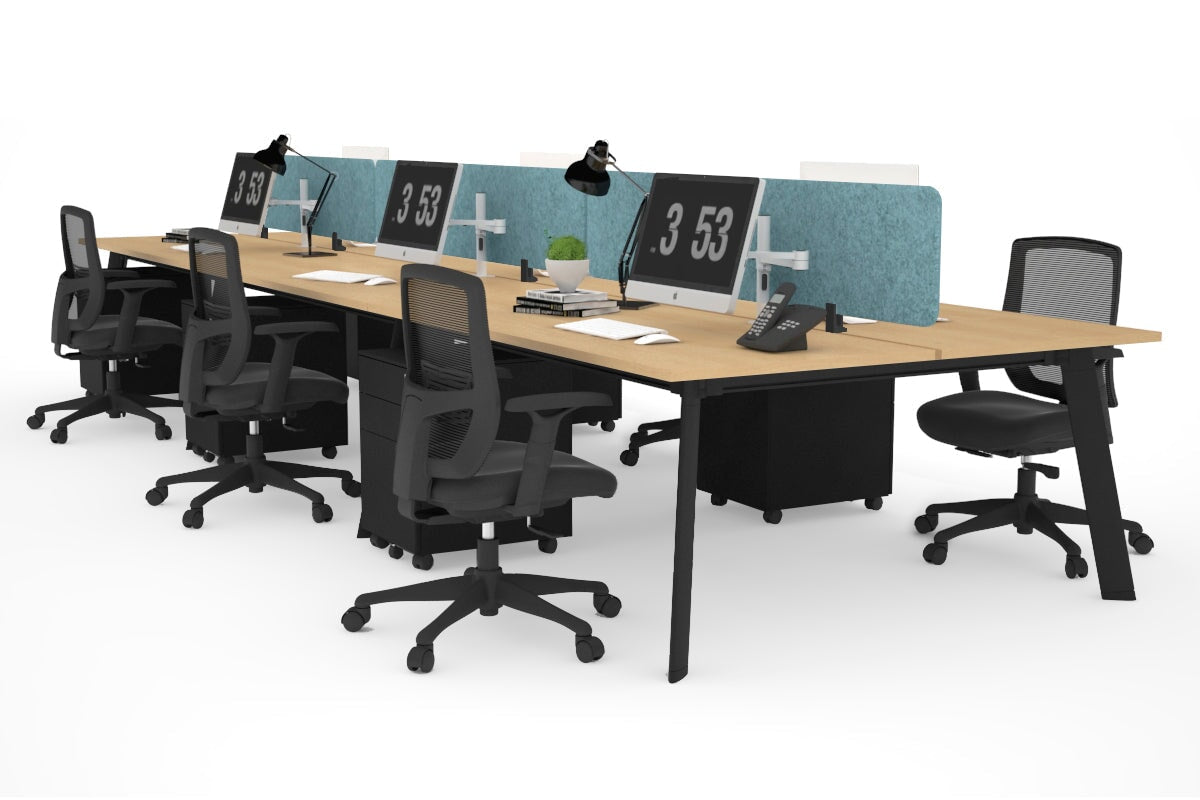 6-Person Black Frame Workstation with Cable Management - 1600L x 800W Office Desk for Team Collaboration | Perfect for Open Office Spaces & Shared Work Environments