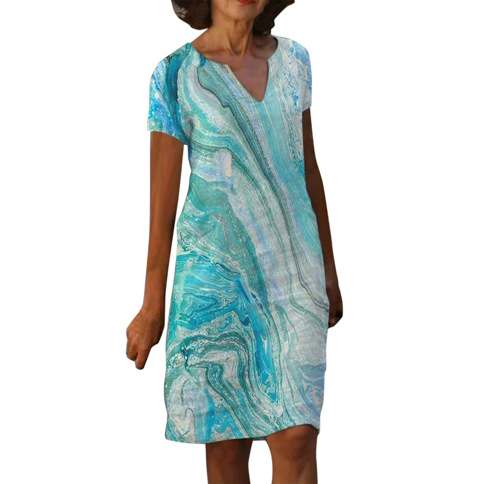 Women's Summer Casual Dress - Short Sleeve V-Neck Loose Flowy Dress for Beach, Party & Special Occasions | Comfortable & Stylish Outfit for Vacation, Date Night & Outdoor Events