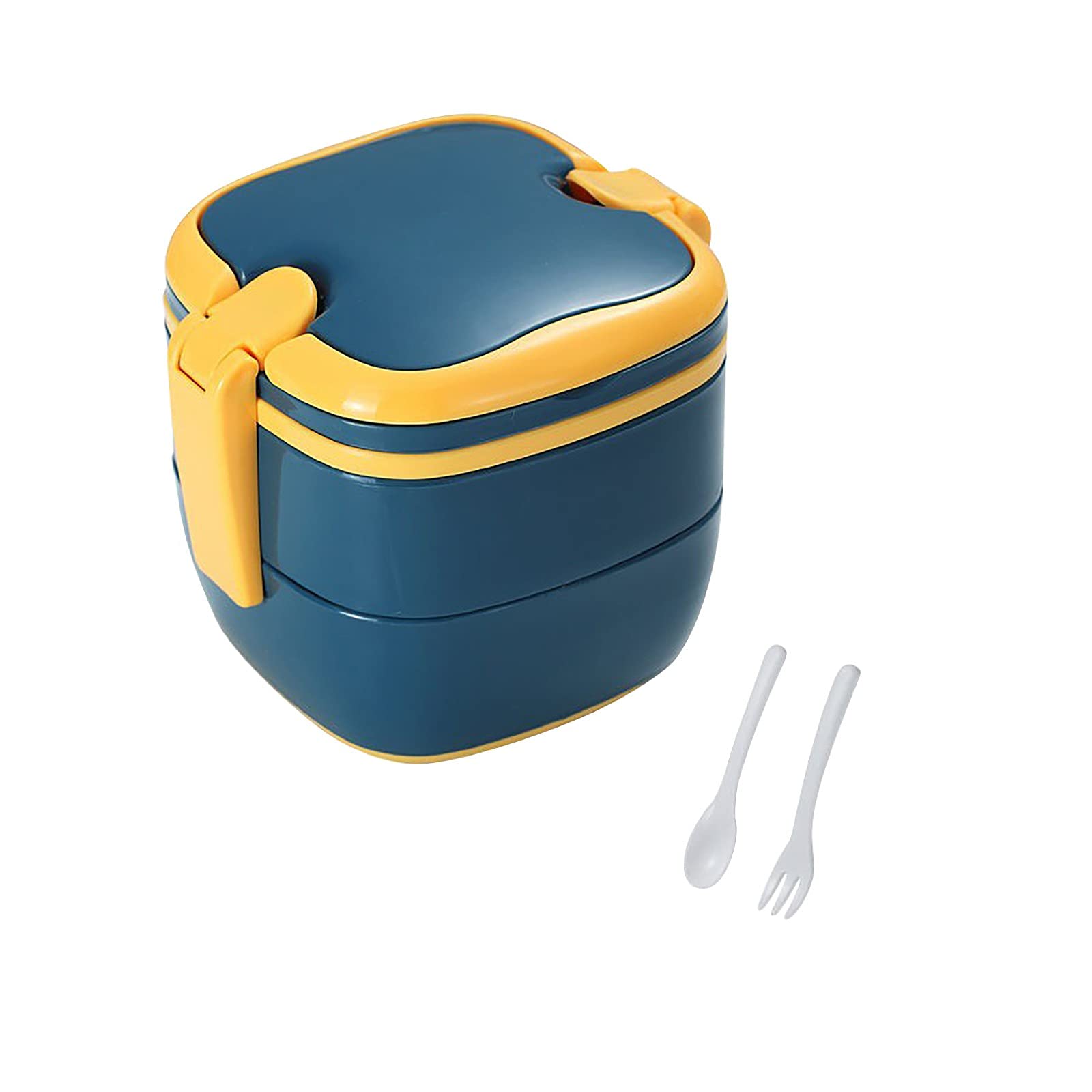 Microwave Lunch Box with Tableware - Insulated Layered Food Container for Office, School & Kitchen - Navy Blue Meal Prep Storage for Pasta, Salads & More - Perfect for Students, Workers & Home Use