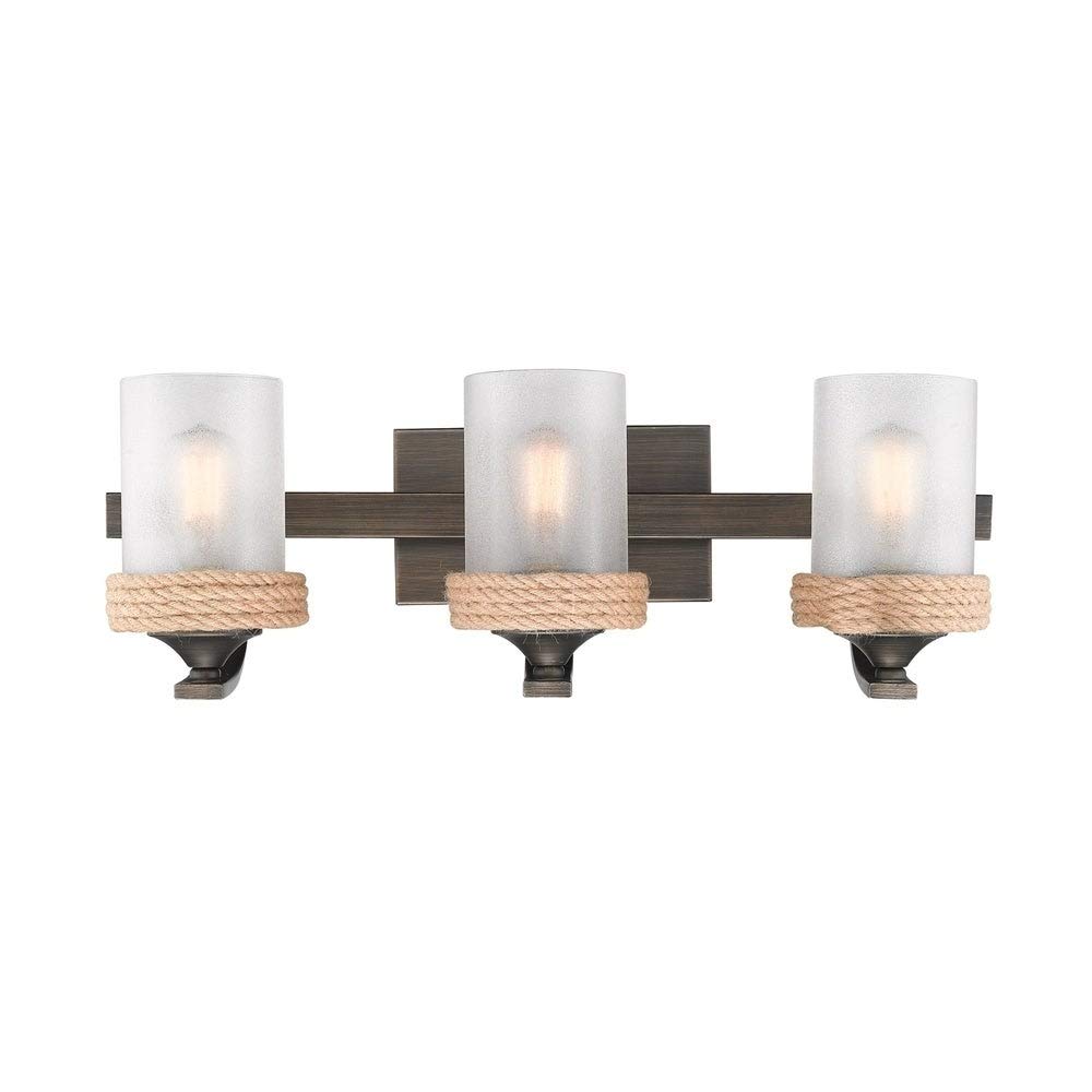 3-Light Bathroom Vanity Light in Gunmetal Bronze with Clear Sandblasted Glass - Dimmable Coastal Style Fixture for Bathroom, Powder Room or Nautical-Themed Home Decor