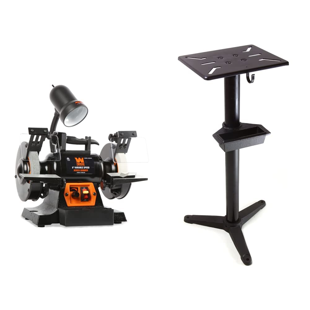 WEN BG625V 2.5-Amp 6-Inch Variable Speed Bench Grinder with Flexible Work Light & 32-Inch Stand with Water Pot - Perfect for Metalworking, Sharpening Tools, and DIY Projects (Black)