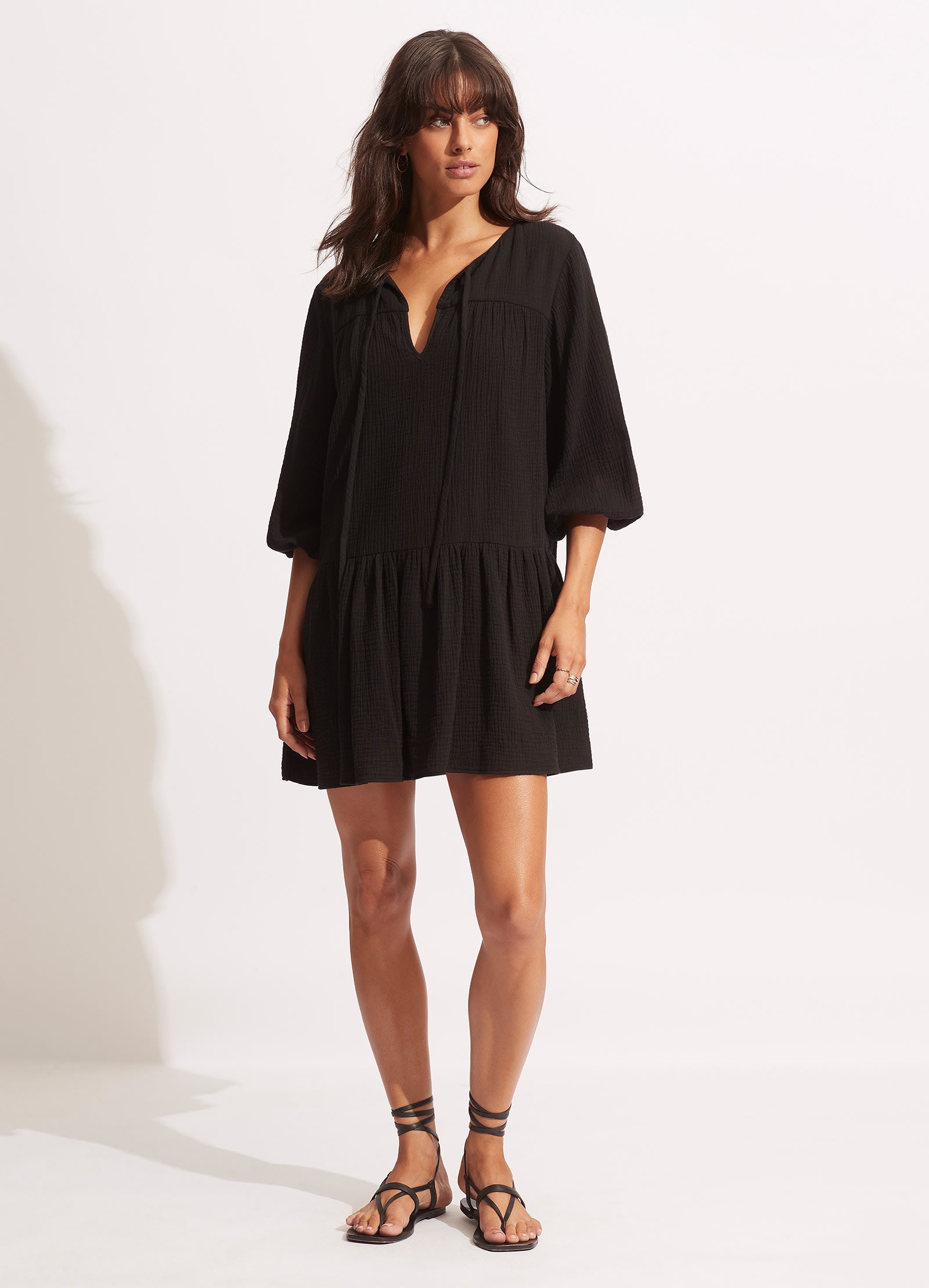 Stylish Fallow Textured Cotton Cover Up - Black | Soft & Comfortable Beachwear for Women | Perfect for Poolside, Vacations & Summer Outfits