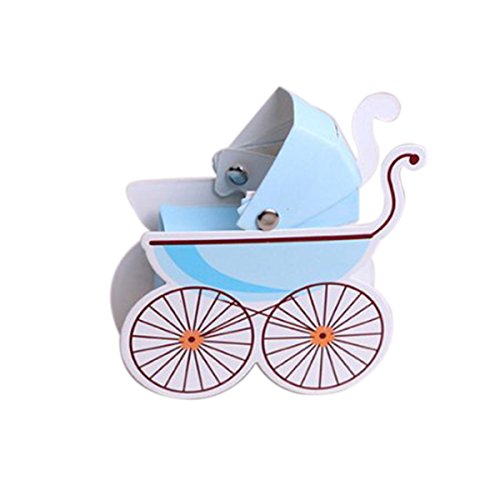 FENICAL Creative Baby Stroller Shaped Candy Box - Cute Baby Shower Gift Box Set of 10pcs (Blue) | Perfect for Newborn Celebrations, Gender Reveal Parties & First Birthday Gifts