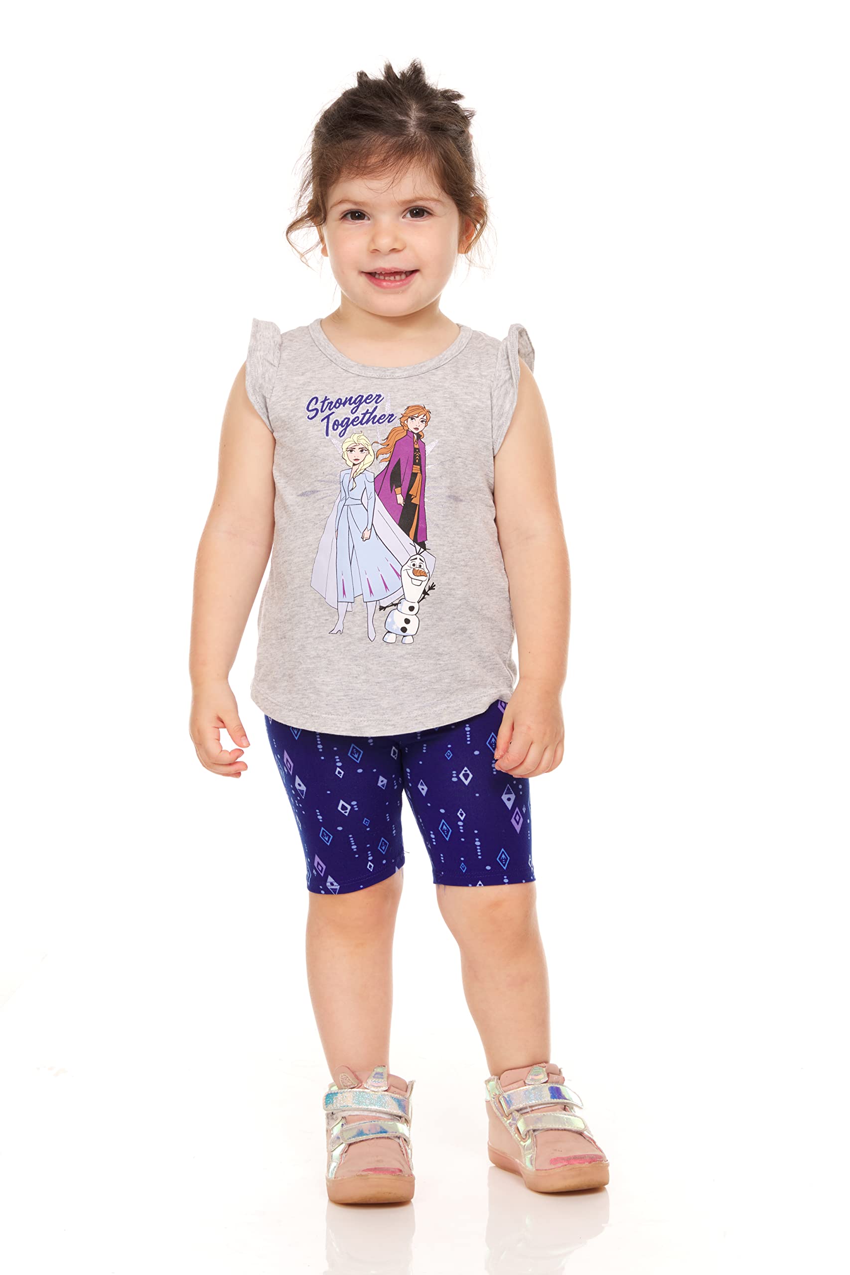 Disney Frozen 3-Piece Toddler Girls' Lounge Set - Tank Top, T-Shirt & Shorts - Cute Playtime & Sleepwear Outfit for Kids