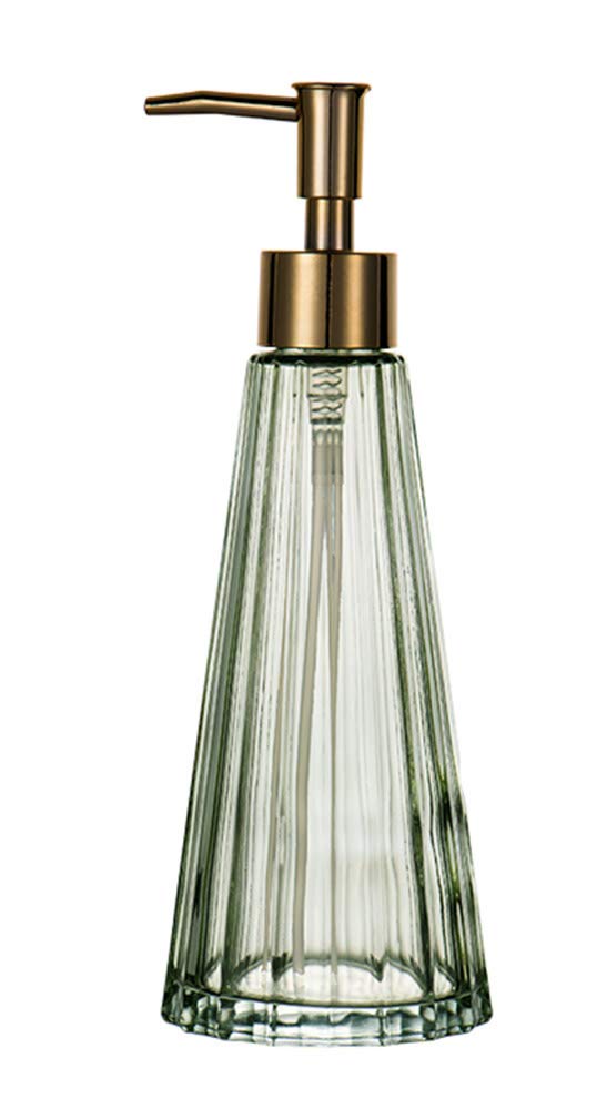Mathew O Embossed Glass Soap Dispenser - Elegant Pump Bottle for Liquid Soap, Lotion & Hand Wash - Perfect for Bathroom, Kitchen & Home Decor