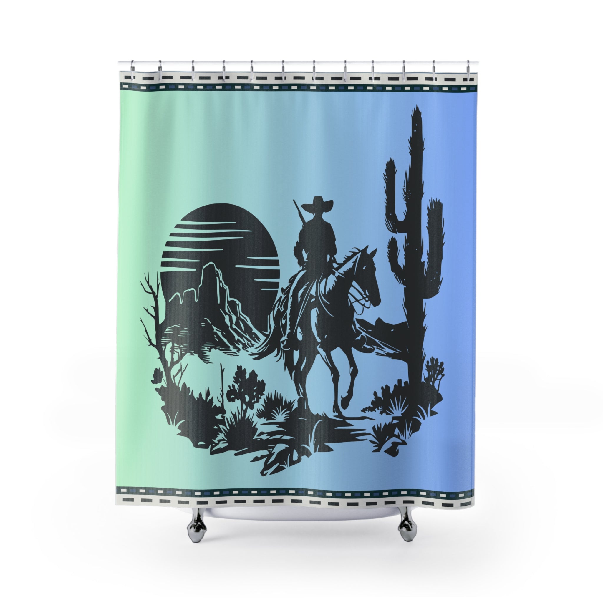 Western Shower Curtain Blue Retro - Waterproof Polyester 71 x 74 Inches for Bathroom Decor & Cowboy Theme Home Design