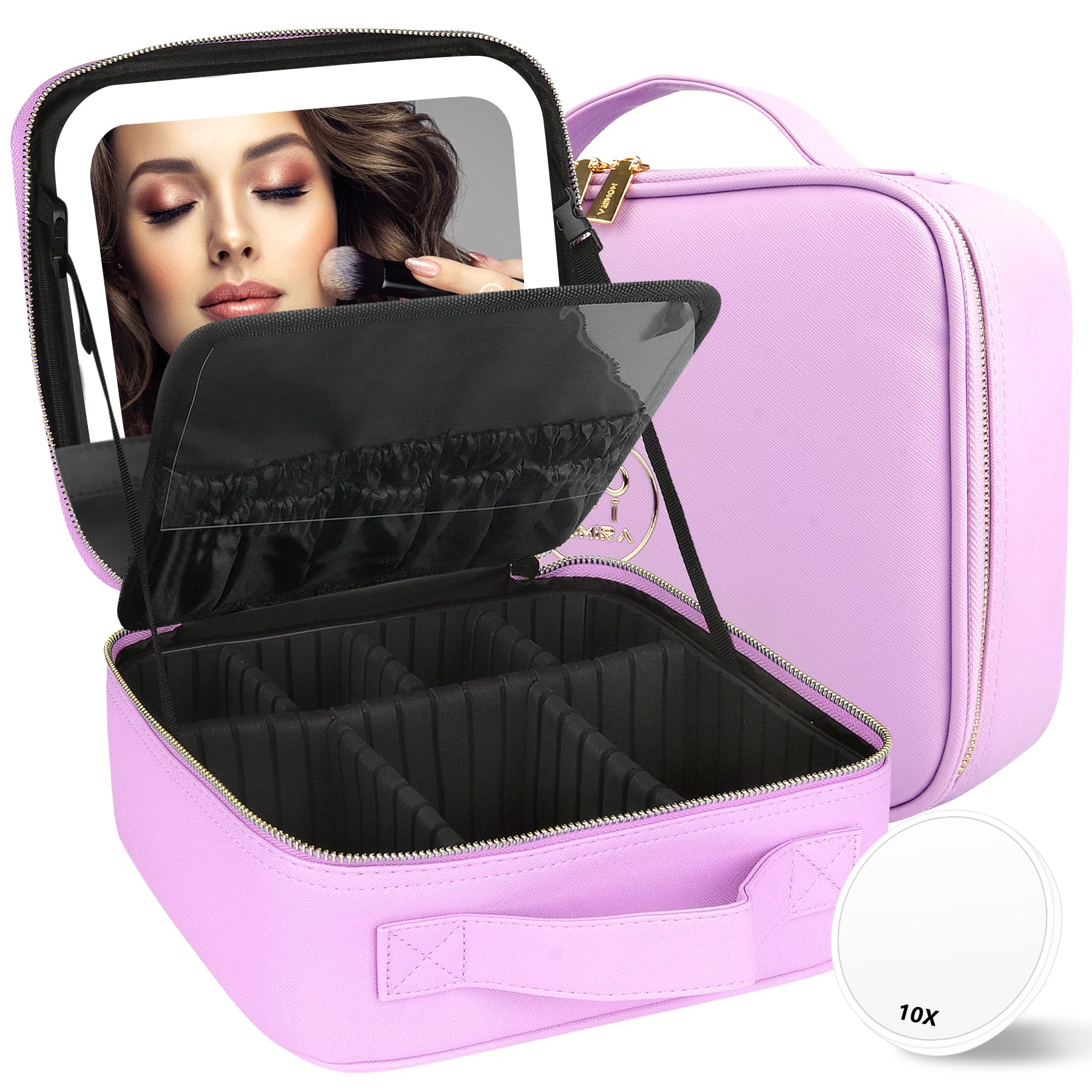 MOMIRA Travel Makeup Bag with LED Mirror - 3 Adjustable Brightness Levels, Waterproof Cosmetic Organizer Case for Women (Purple) | Perfect for Travel, Home Vanity & On-the-Go Touchups