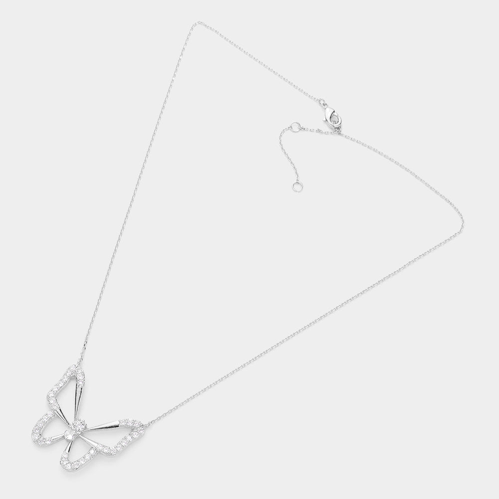 White Gold Plated CZ Butterfly Pendant Necklace for Women - Elegant Jewelry Gift for Birthday, Anniversary & Valentine's Day | Perfect for Parties, Weddings & Special Occasions