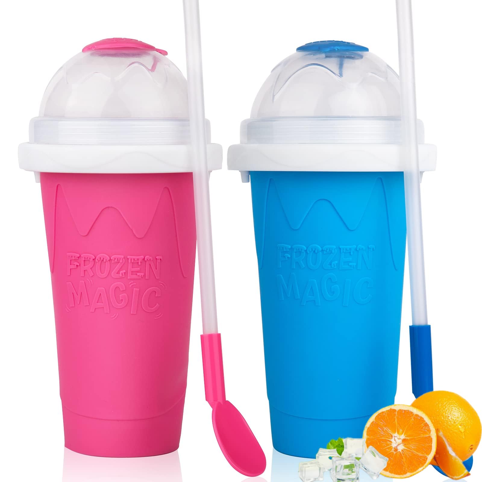Magic Slushie Maker Cup - Red & Blue Large Frozen Slushy Cup for Homemade Ice Drinks | Portable Slush Machine for Kids, Parties, Summer Fun & Outdoor Activities