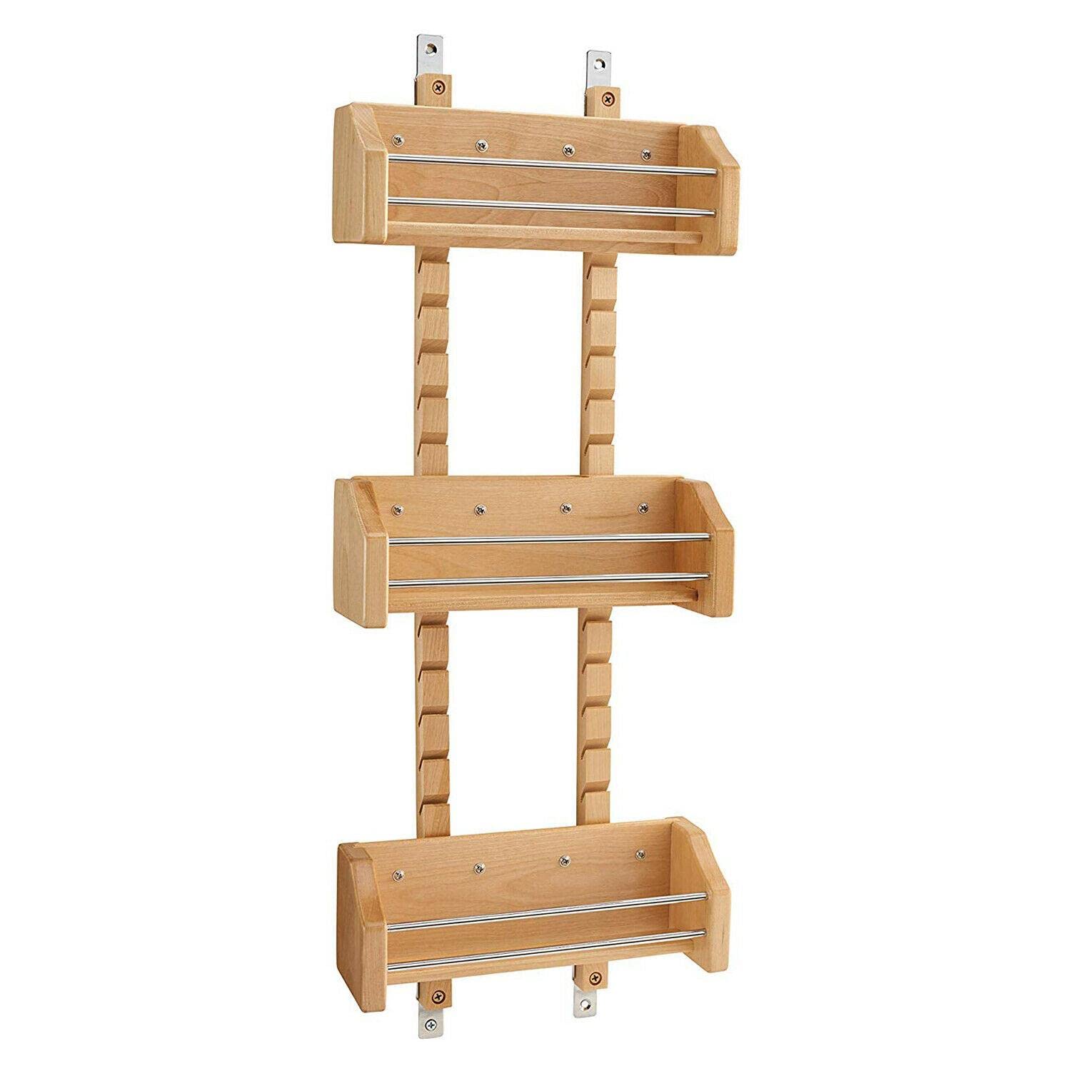 Adjustable 3-Tier Wooden Spice Rack - Cabinet Door Mount Organizer for Kitchen Storage | Perfect for Small Spaces, Pantry Organization & Spice Display (12