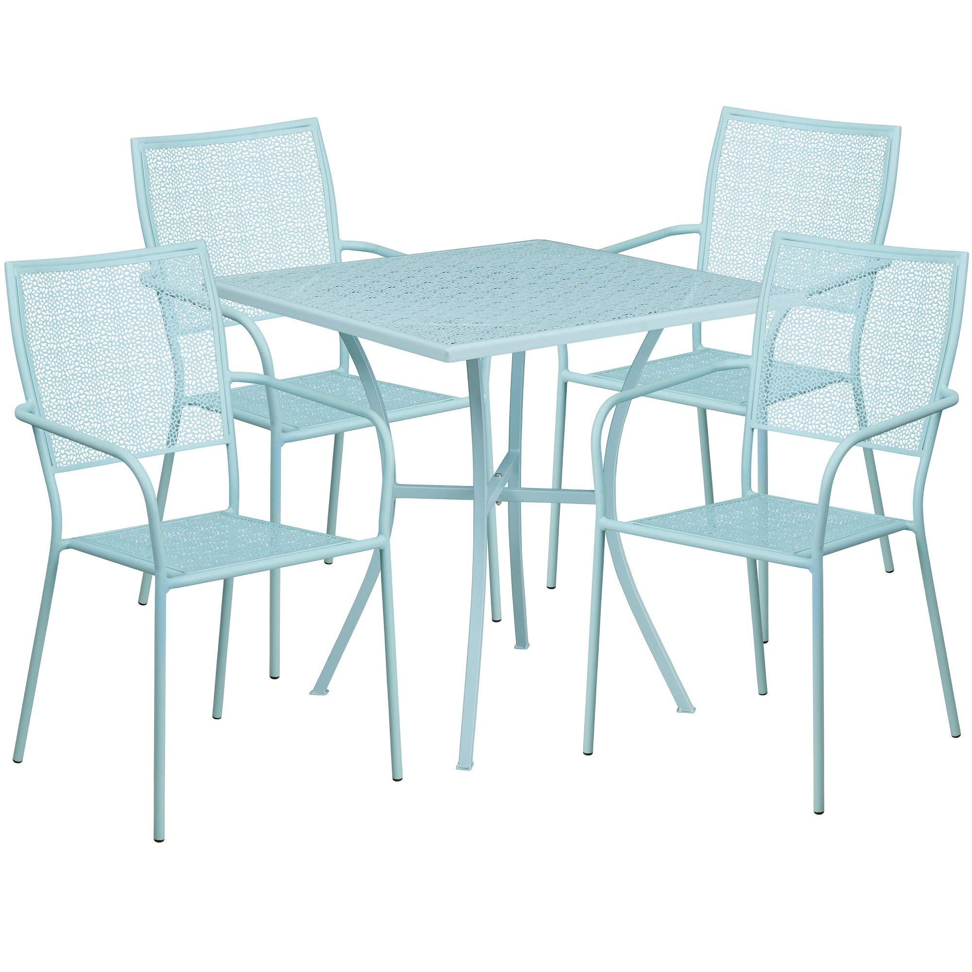 F&F Furniture Group 5-Piece Square Sky Blue Indoor-Outdoor Patio Dining Set with 4 Back Chairs & 35